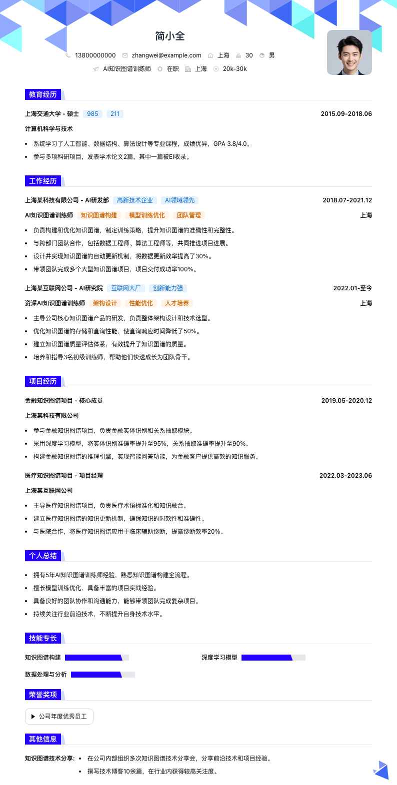 AI知识图谱训练师简历模板