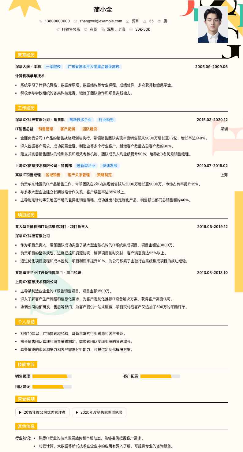 IT 销售总监简历模板