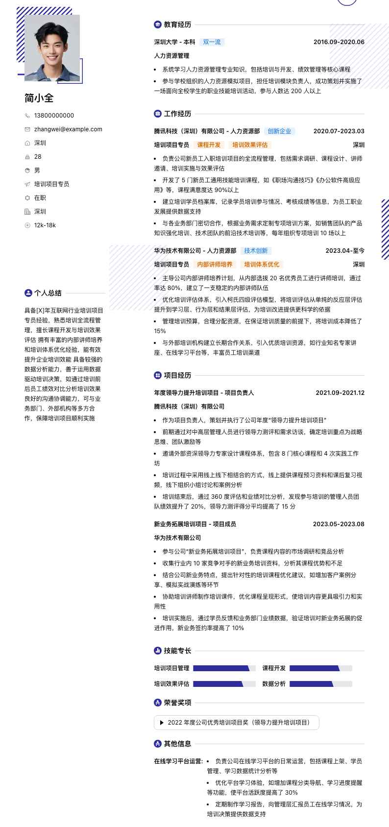 培训项目专员简历模板