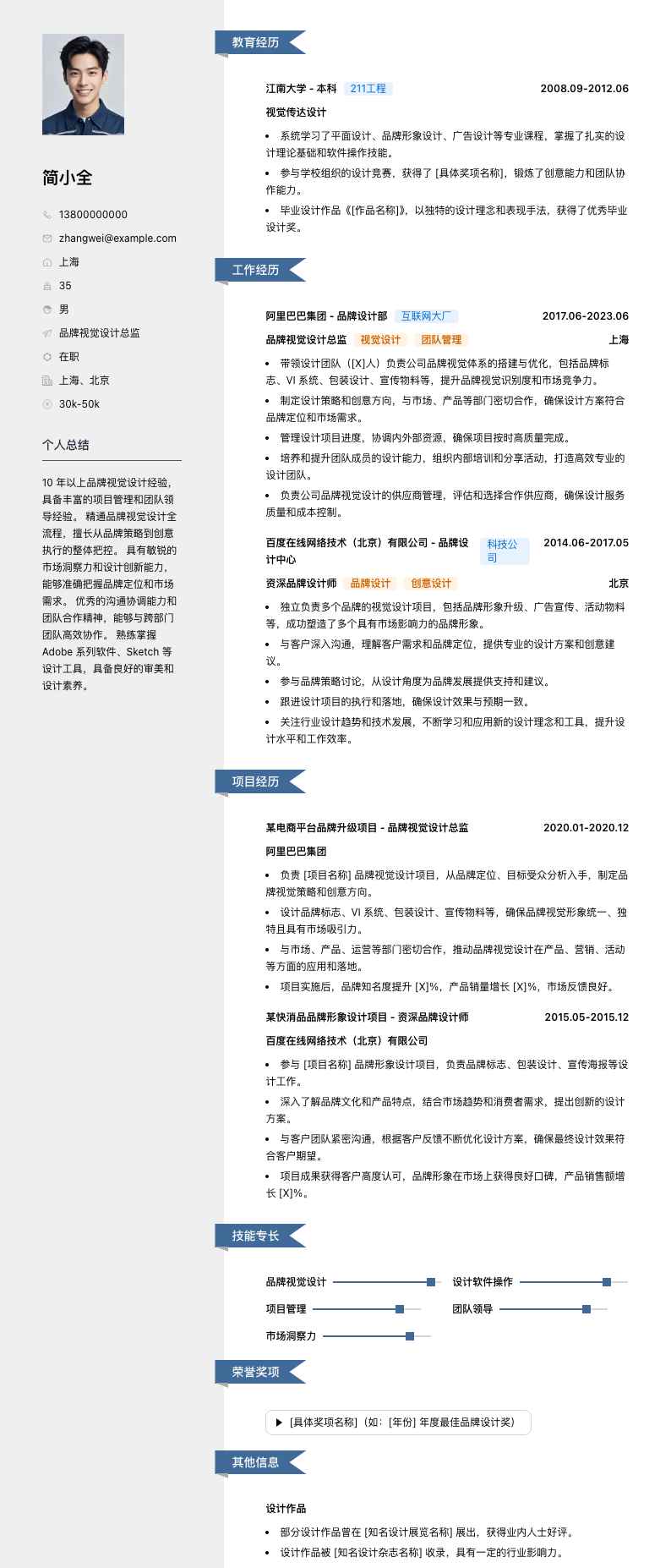 品牌视觉设计总监简历模板