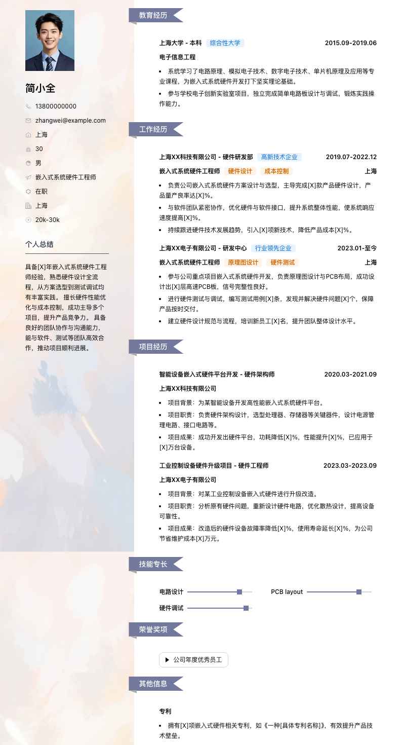 嵌入式系统硬件工程师简历模板