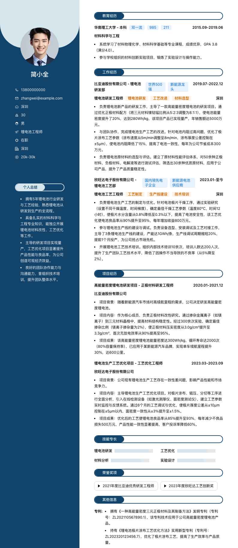 锂电池工程师简历模板