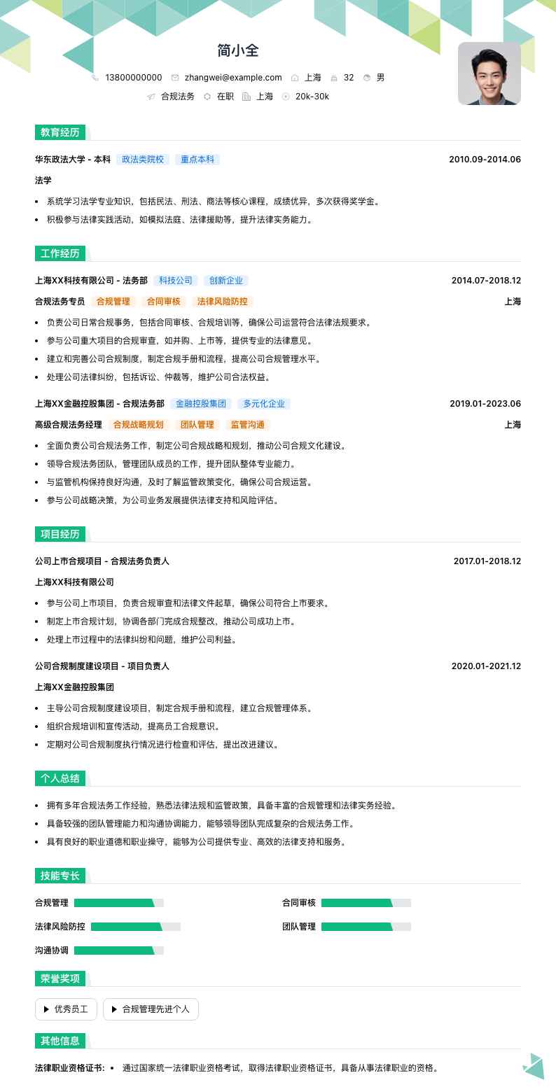 合规法务简历模板
