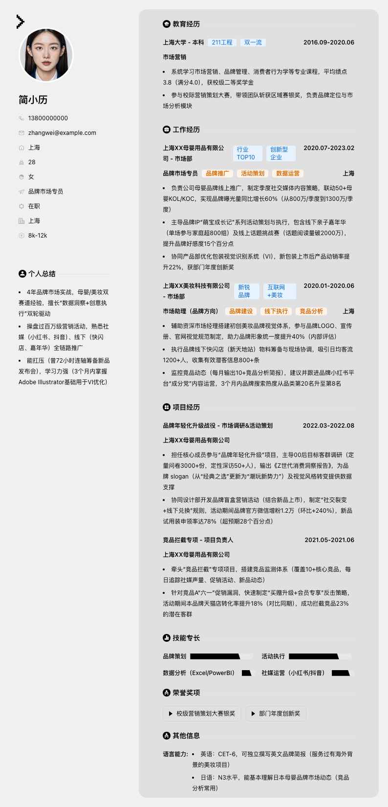 品牌市场专员简历模板