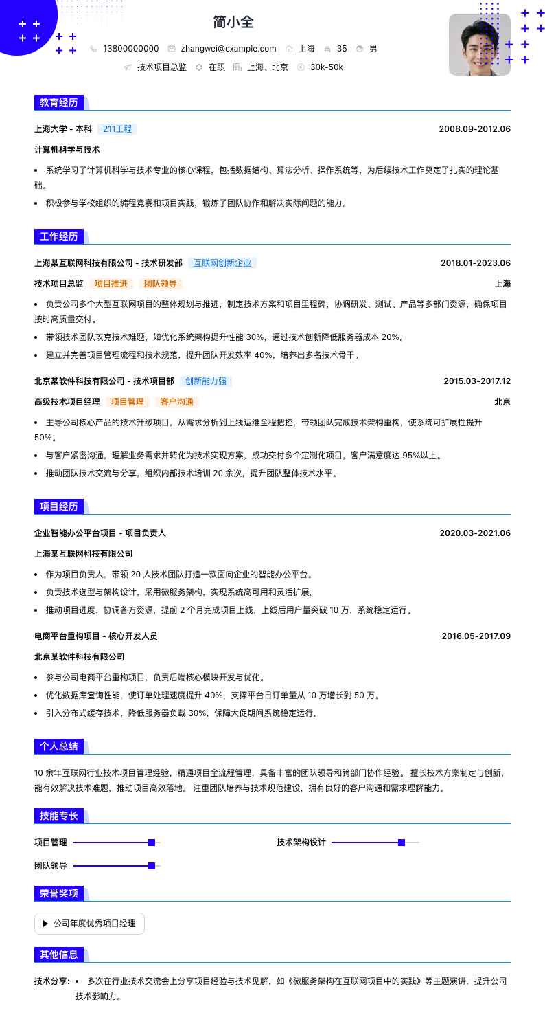 技术项目总监简历模板