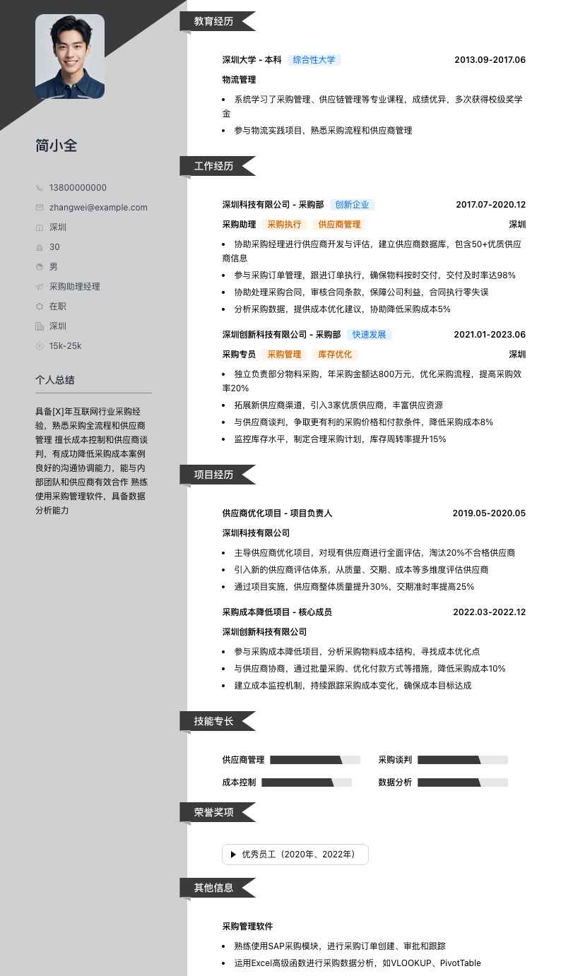 采购助理经理简历模板