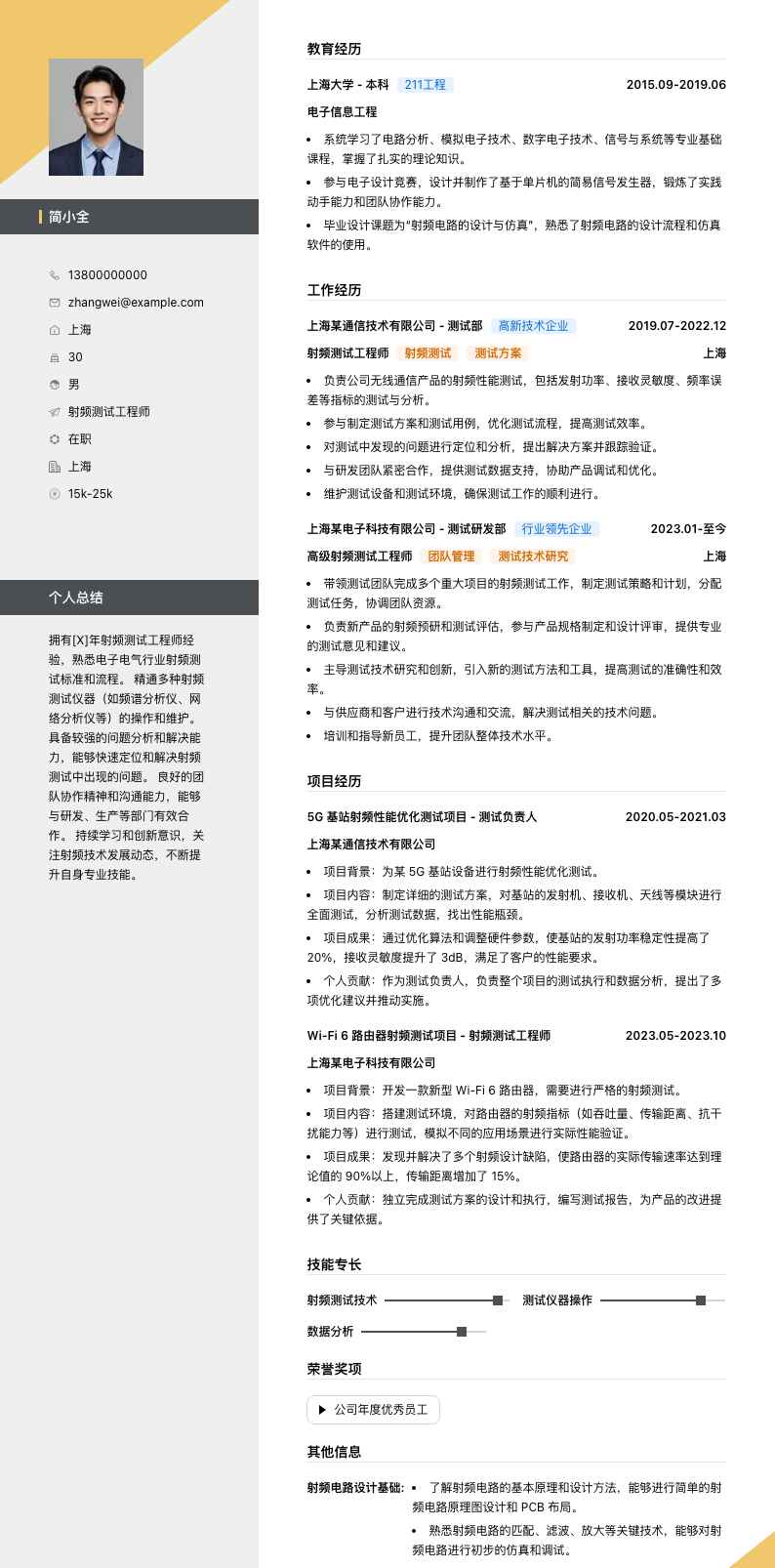 射频测试工程师简历模板