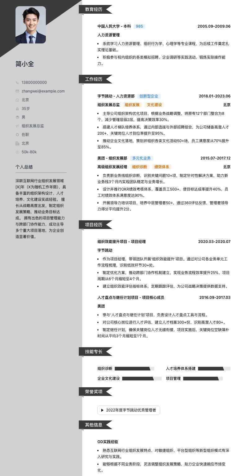 组织发展总监简历模板