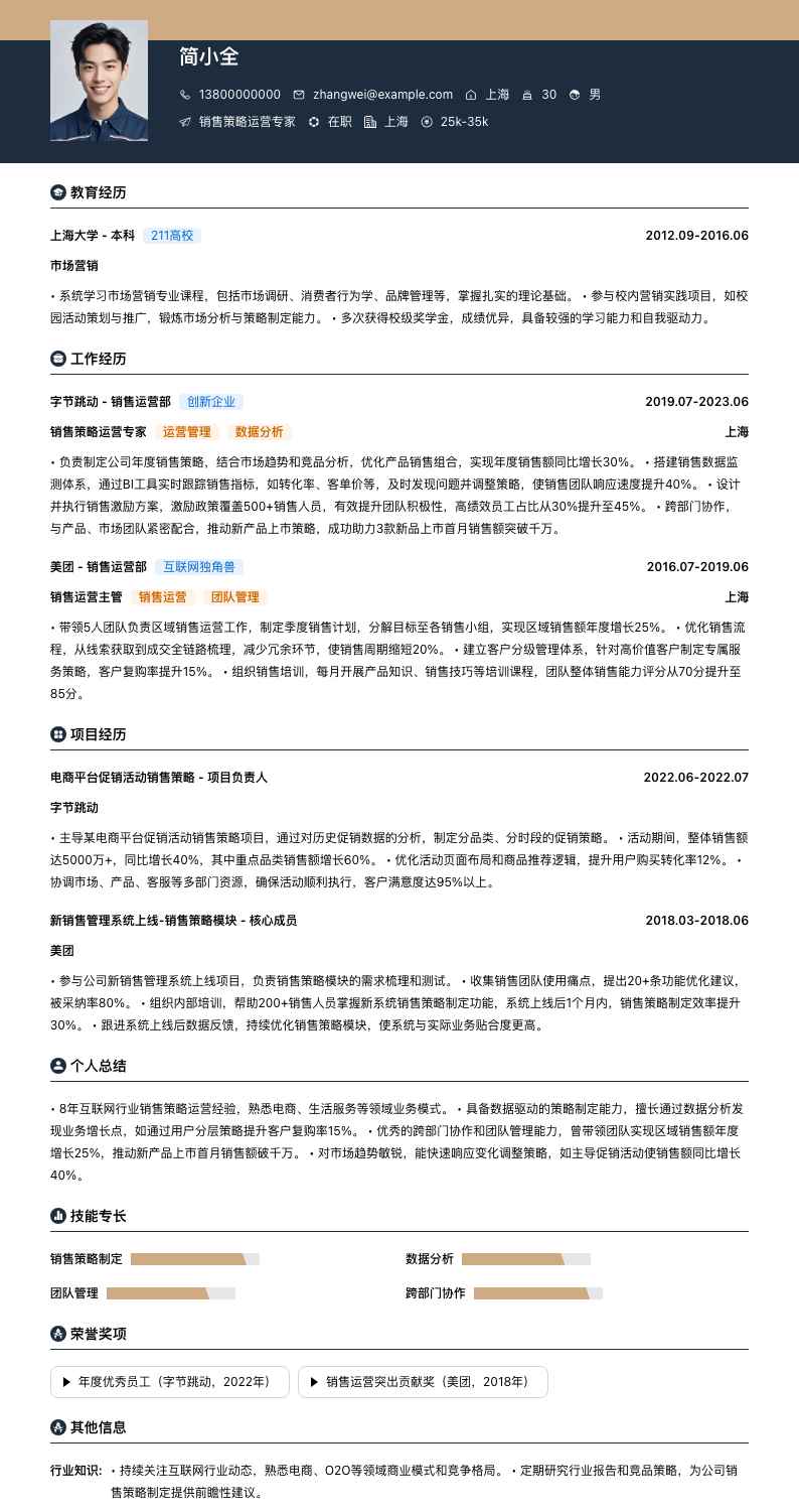 销售策略运营专家简历模板