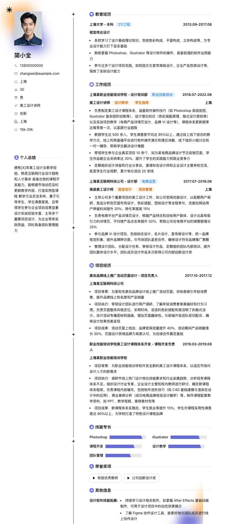 美工设计讲师简历模板