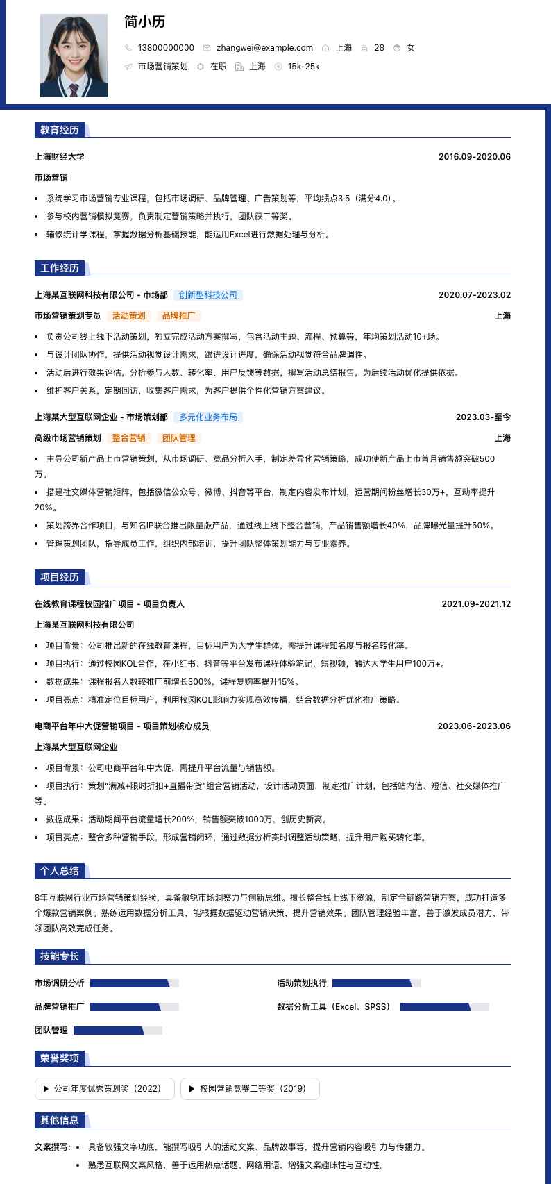 市场营销策划简历模板