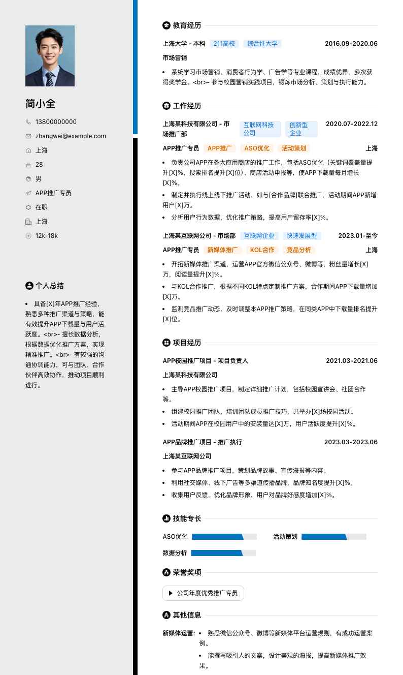 APP推广专员简历模板