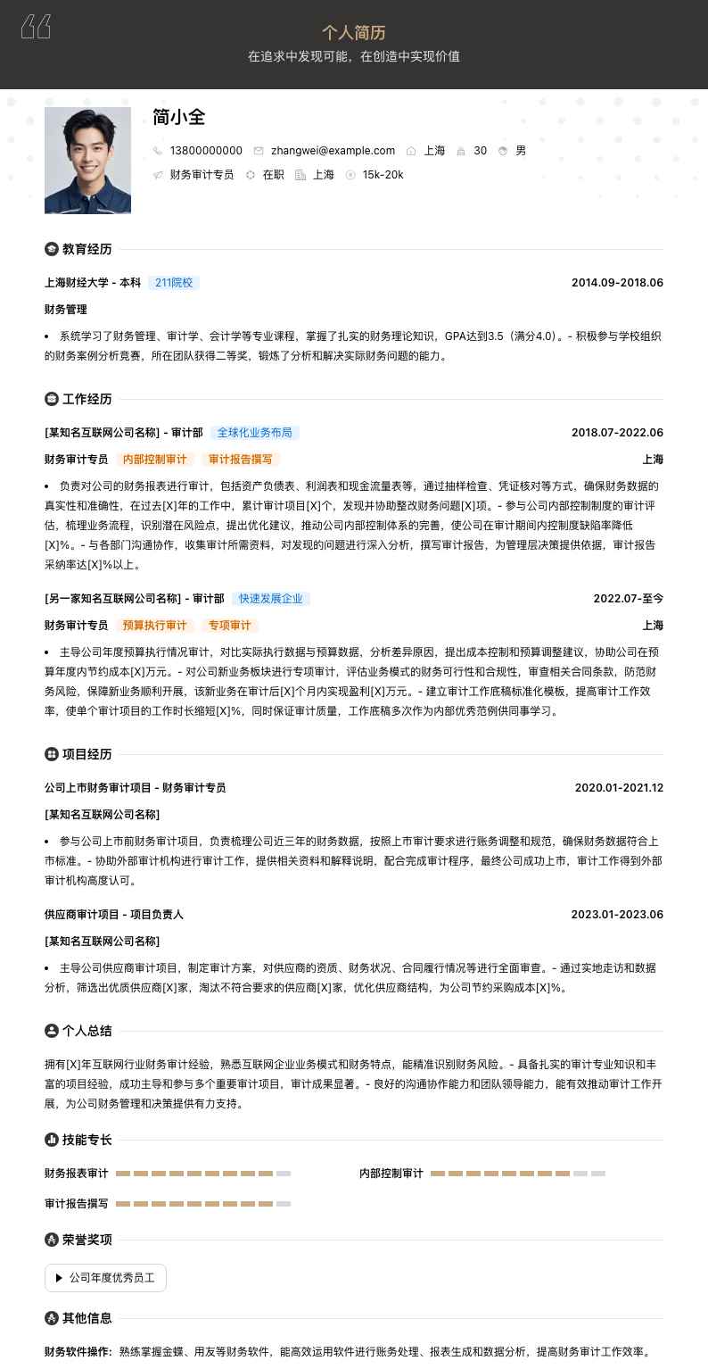 财务审计专员简历模板