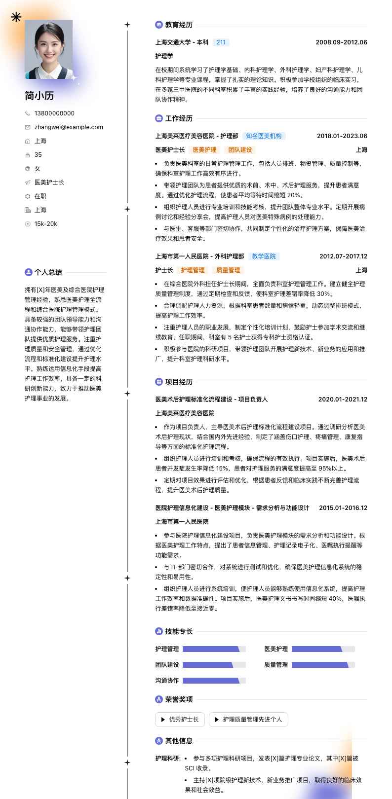 医美护士长简历模板