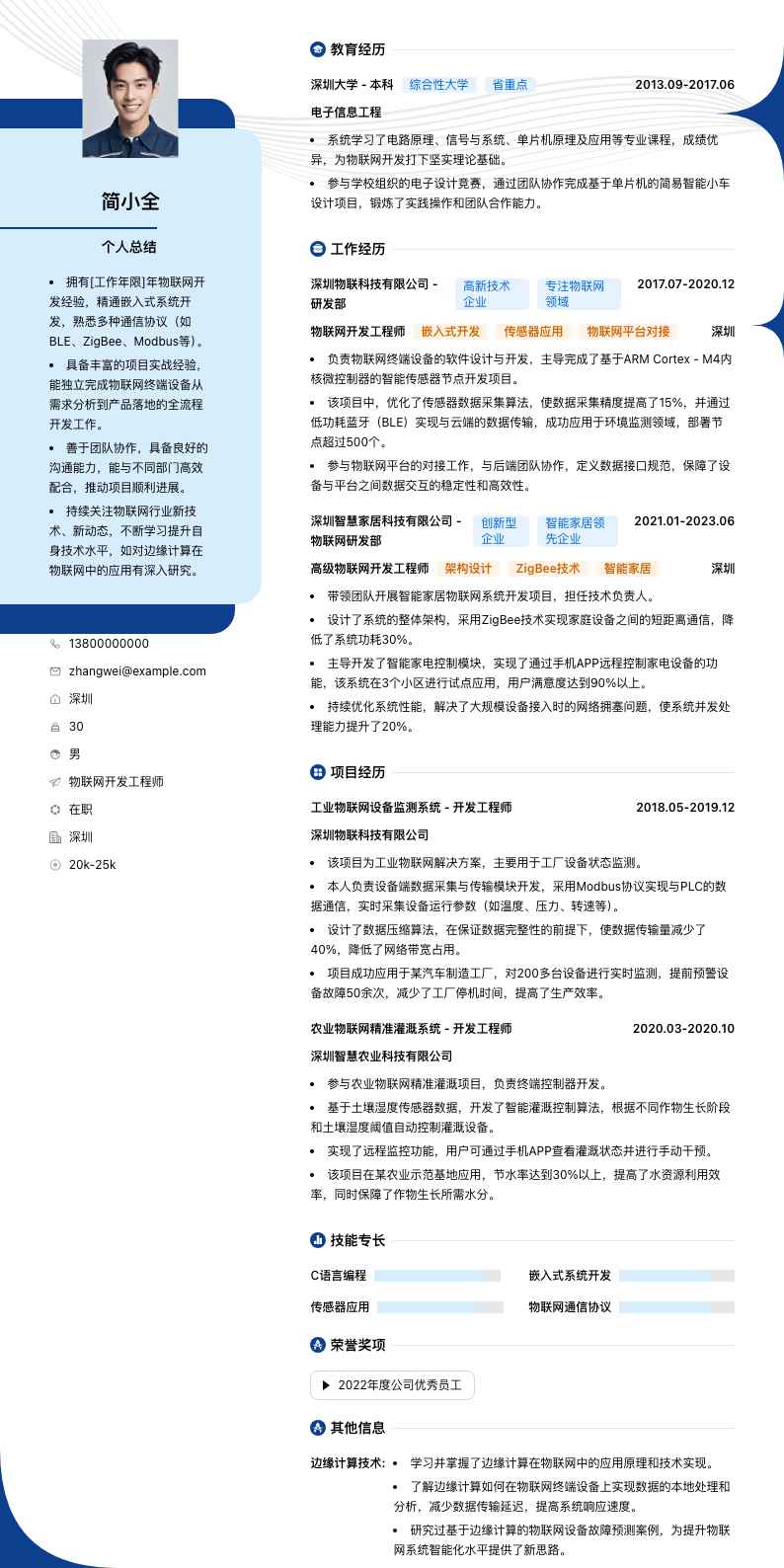 物联网开发工程师简历模板