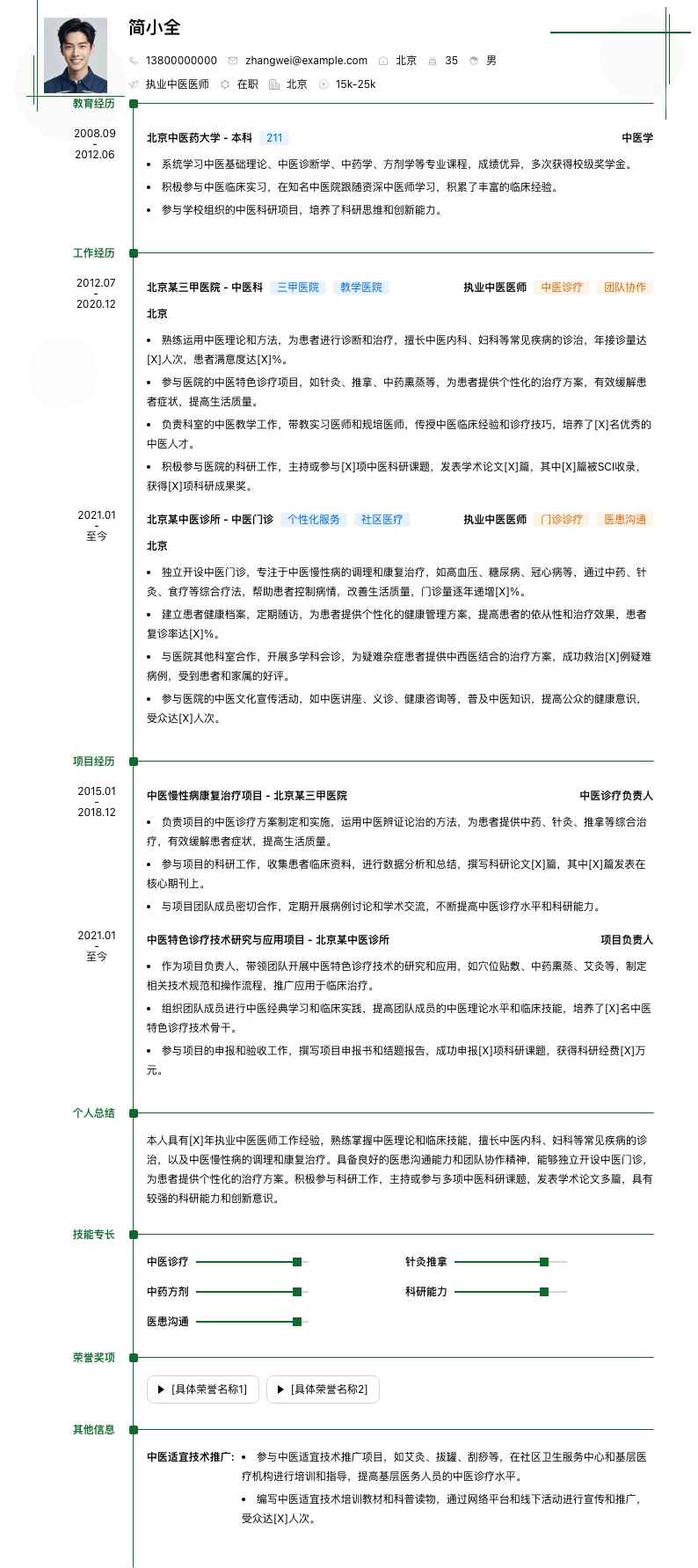 执业中医医师简历模板