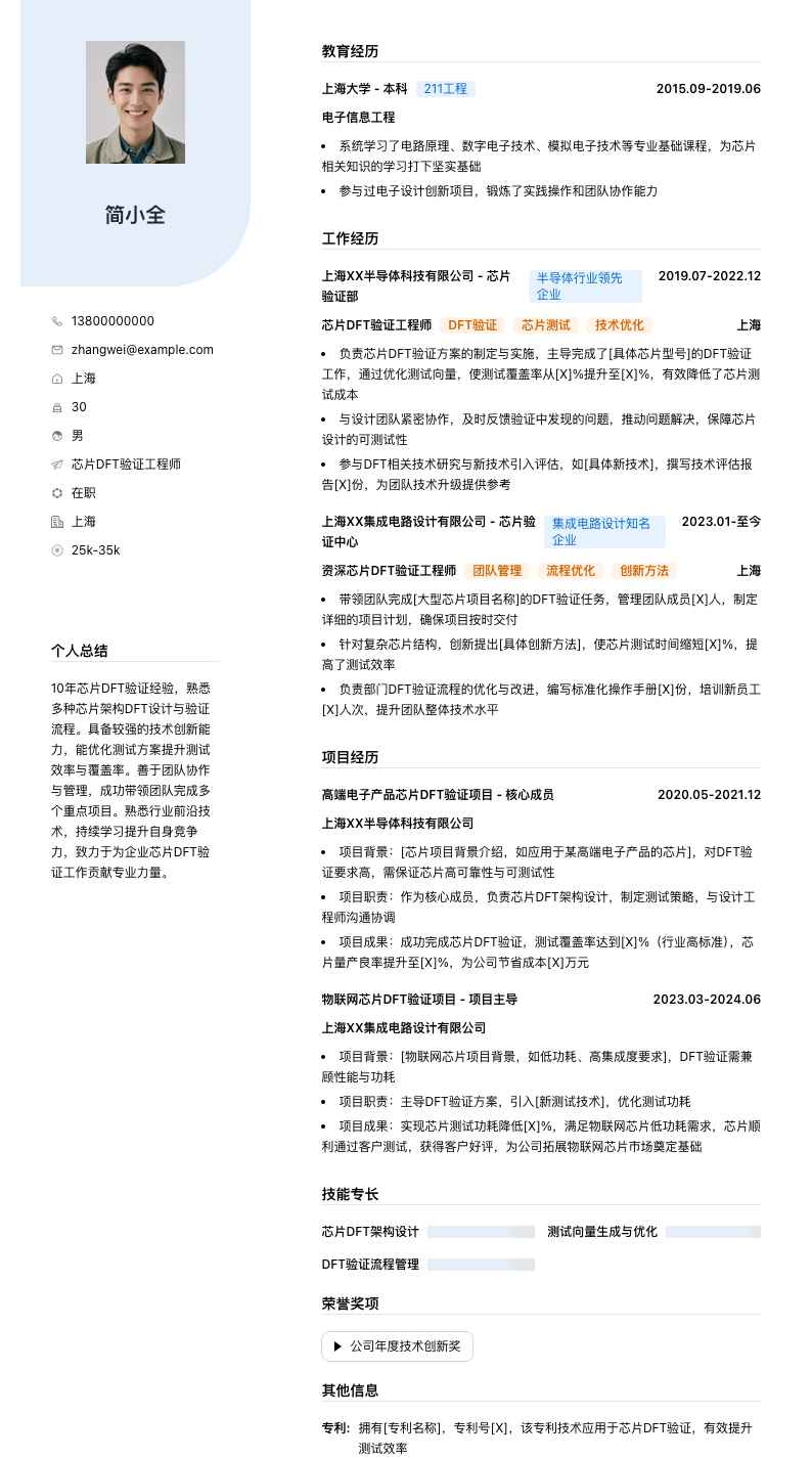 芯片DFT验证工程师简历模板