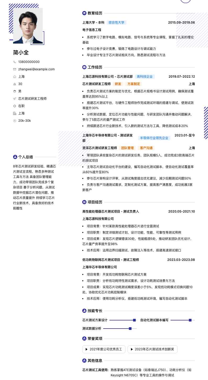 芯片测试研发工程师简历模板