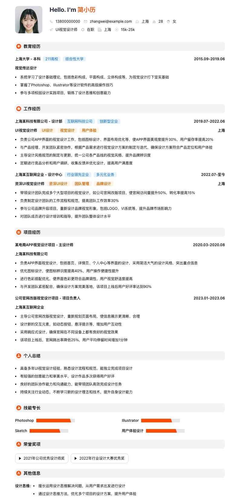 UI视觉设计师简历模板