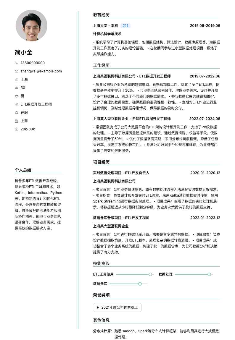 etl数据开发工程师简历模板