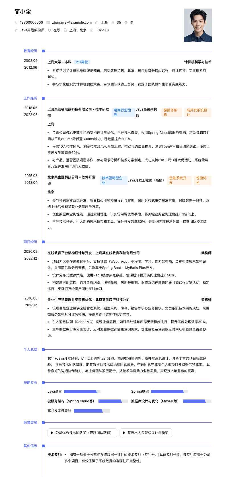 java高级架构师简历模板