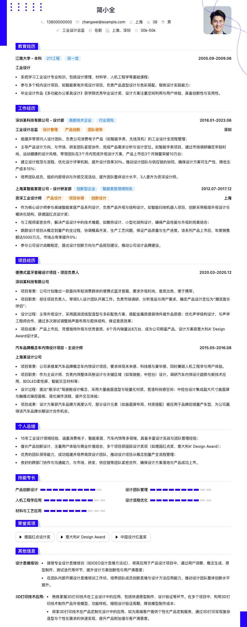 工业设计总监简历模板