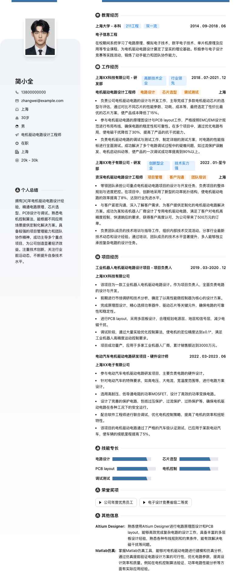 电机驱动电路设计工程师简历模板