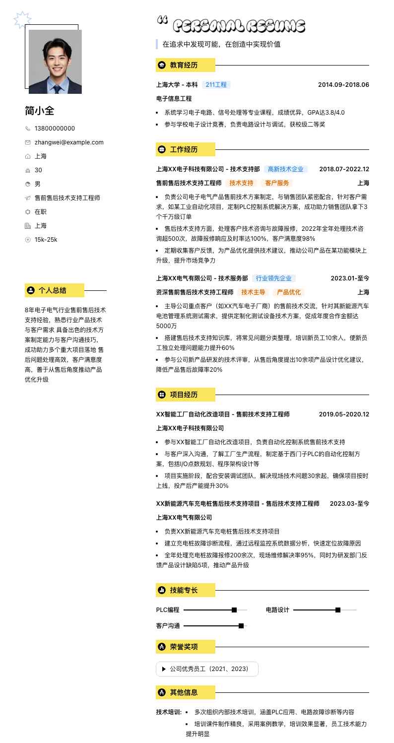 售前售后技术支持工程师简历模板
