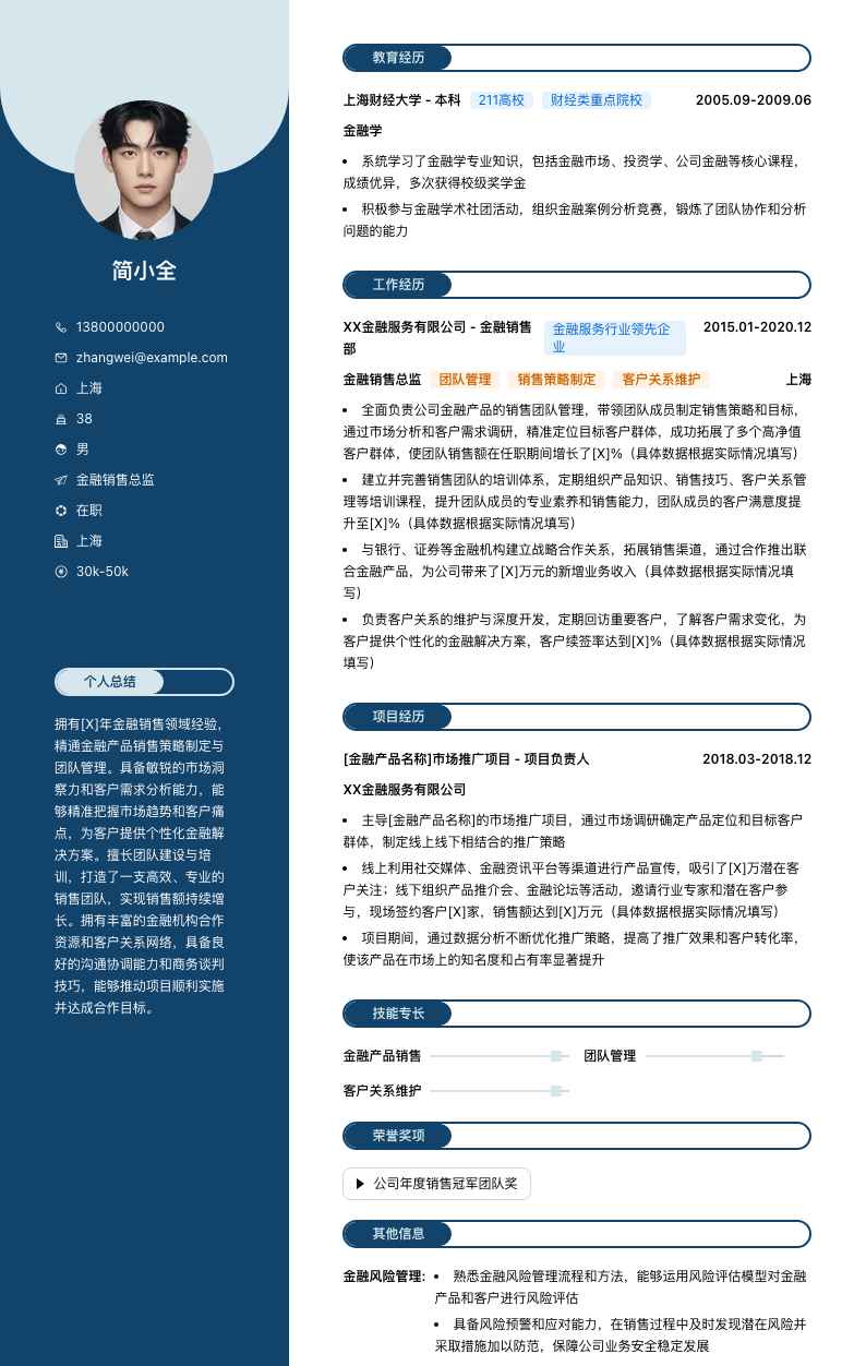 金融销售总监简历模板