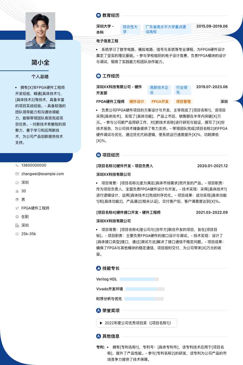 FPGA硬件工程师简历模板