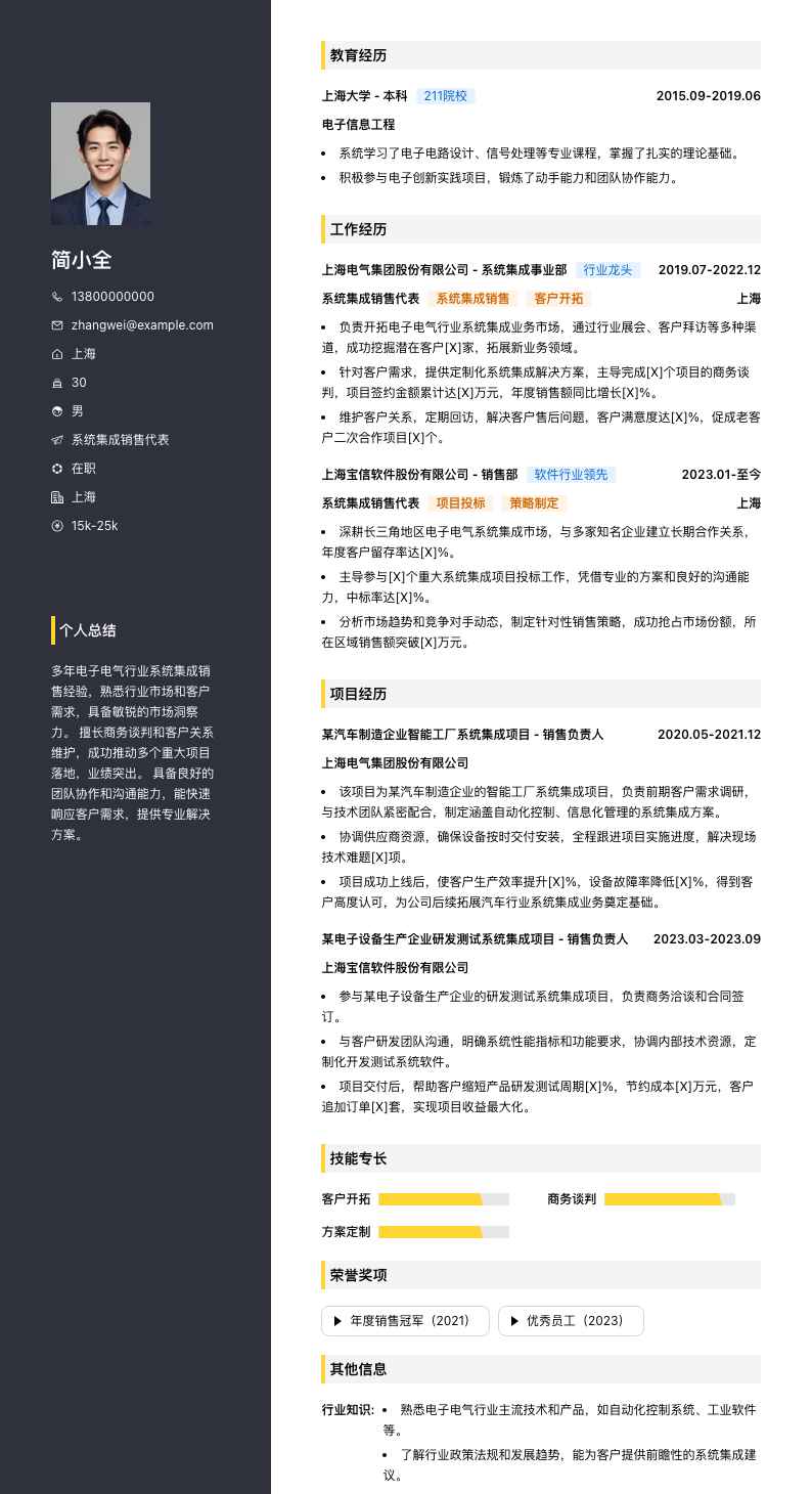 系统集成销售代表简历模板