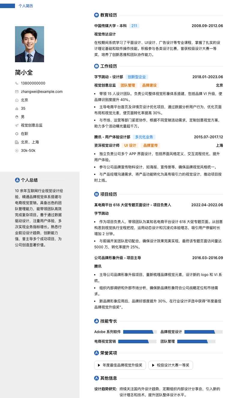 视觉创意总监简历模板
