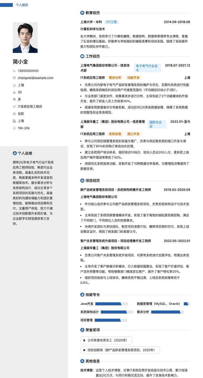it系统应用工程师简历模板