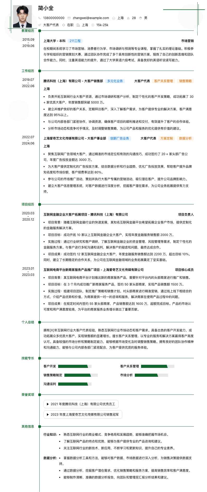 大客户代表简历模板