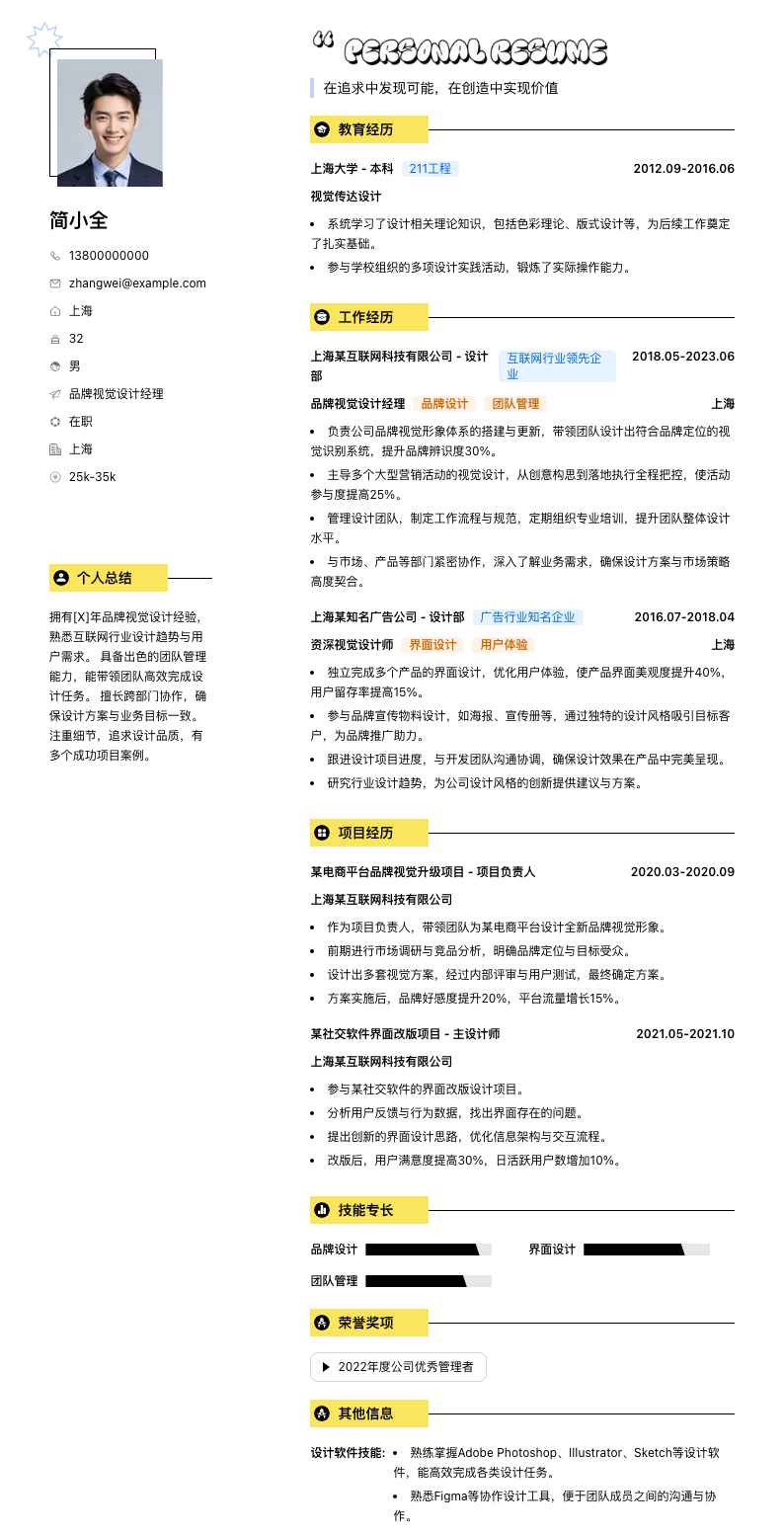 品牌视觉设计经理简历模板