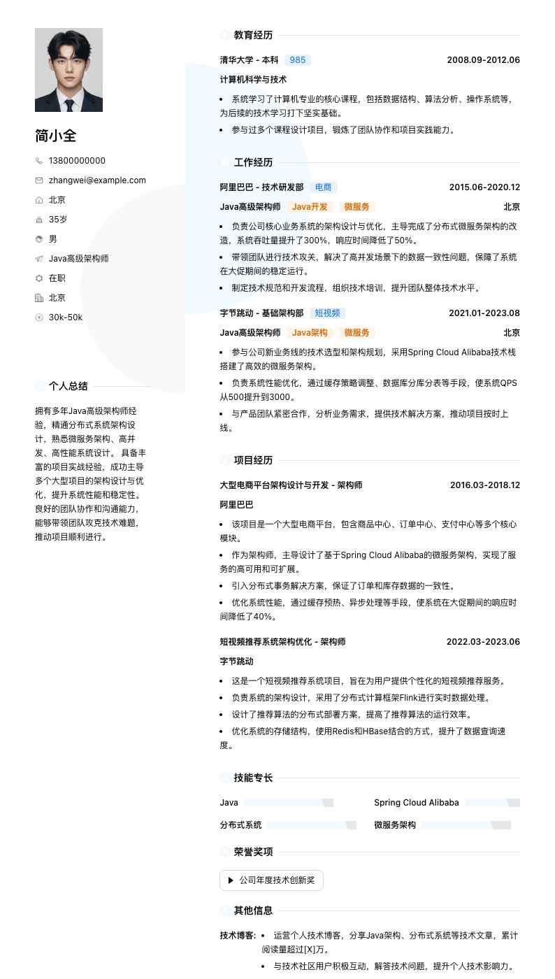 java高级架构师简历模板
