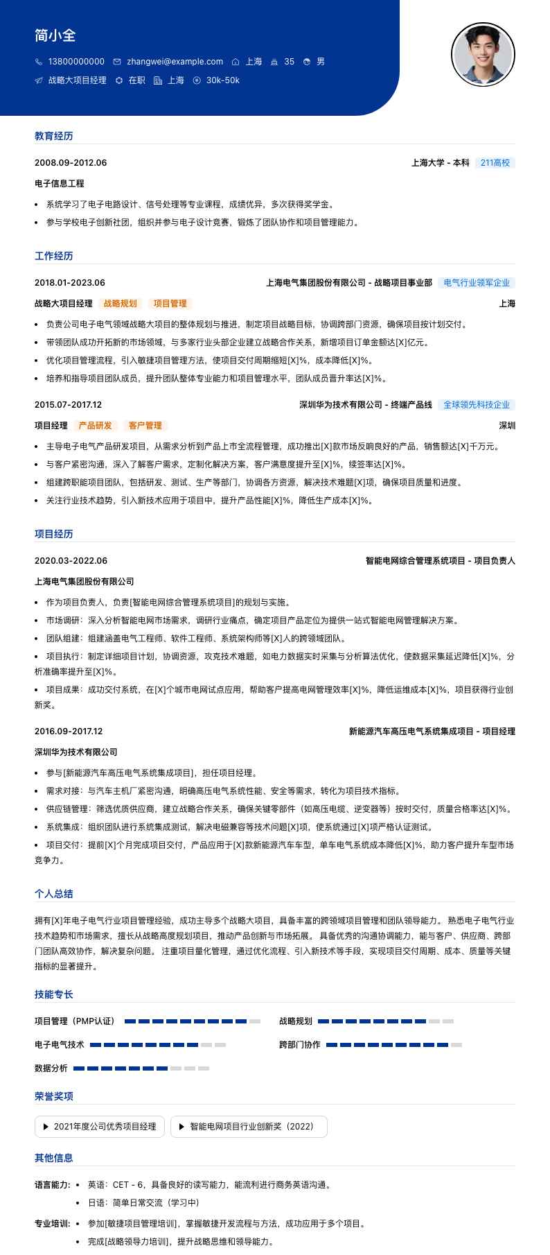 战略大项目经理简历模板