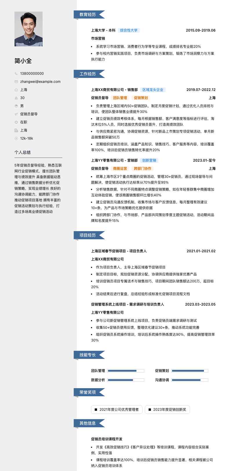 促销员督导简历模板