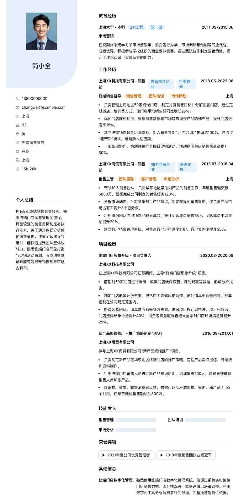 终端销售督导简历模板