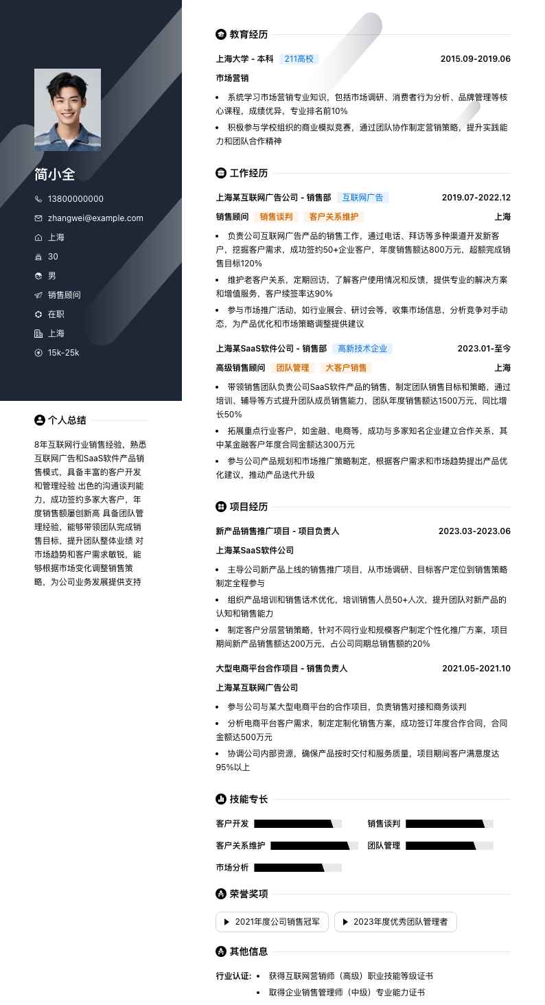 销售顾问简历模板