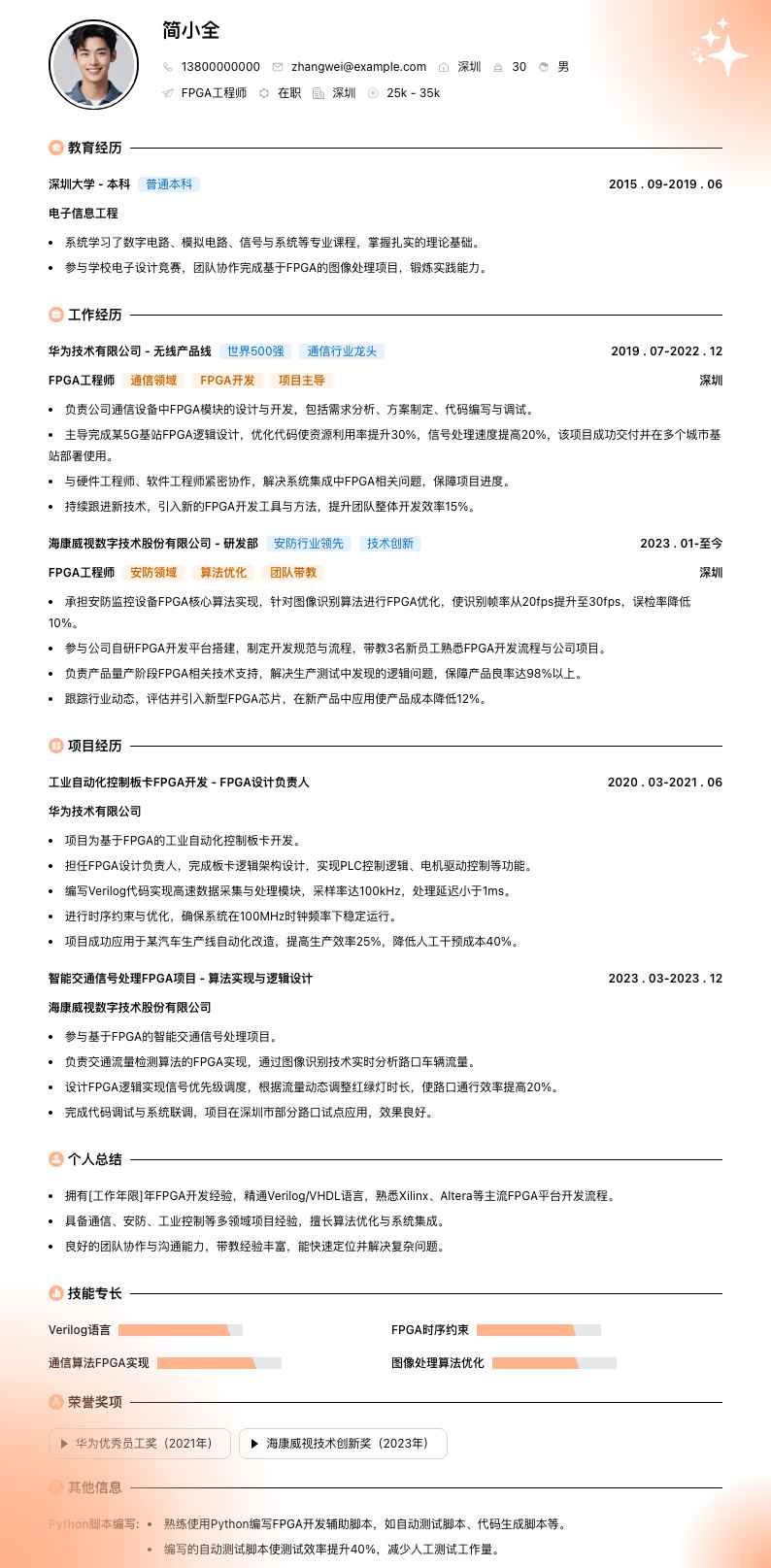 FPGA工程师简历模板
