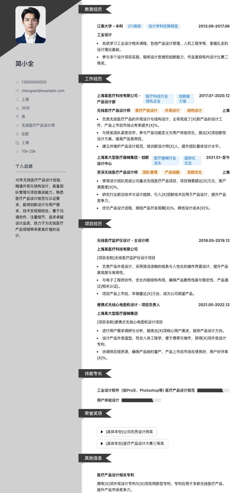 无线医疗产品设计师简历模板