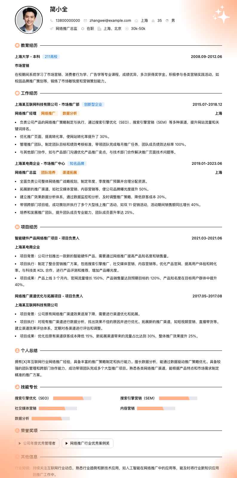 网络推广总监简历模板