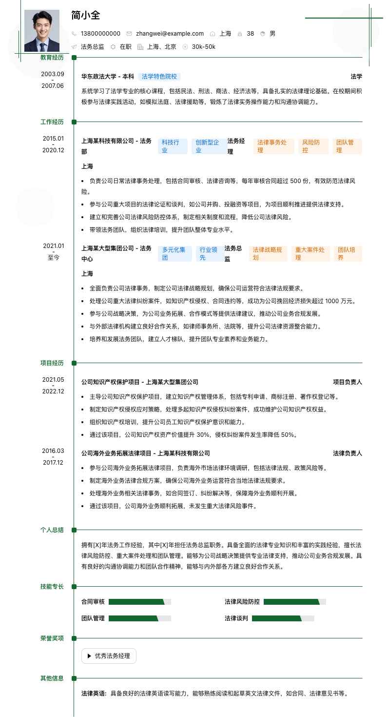 法务总监简历模板