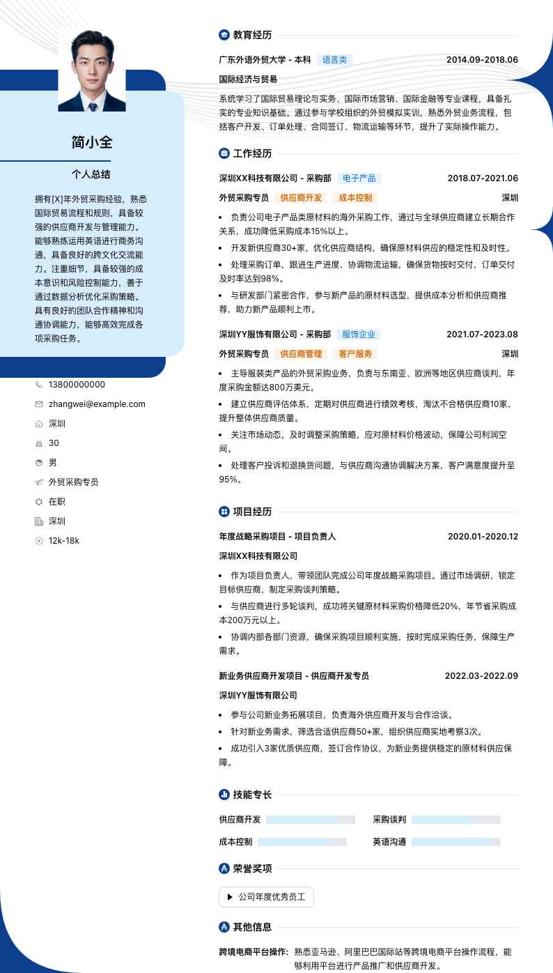 外贸采购专员简历模板