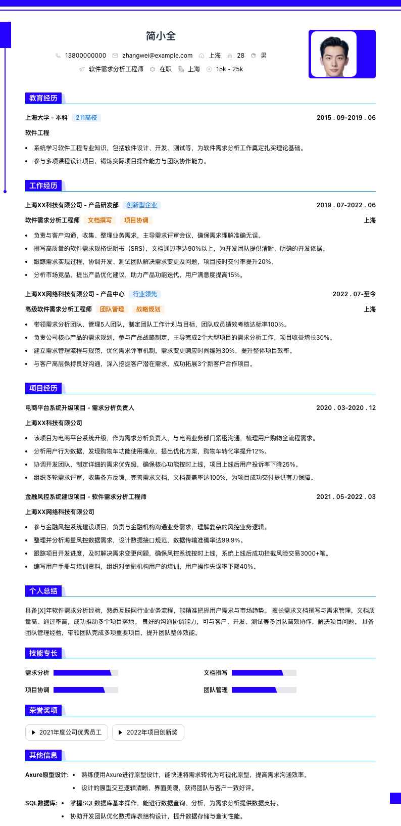 软件需求分析工程师简历模板