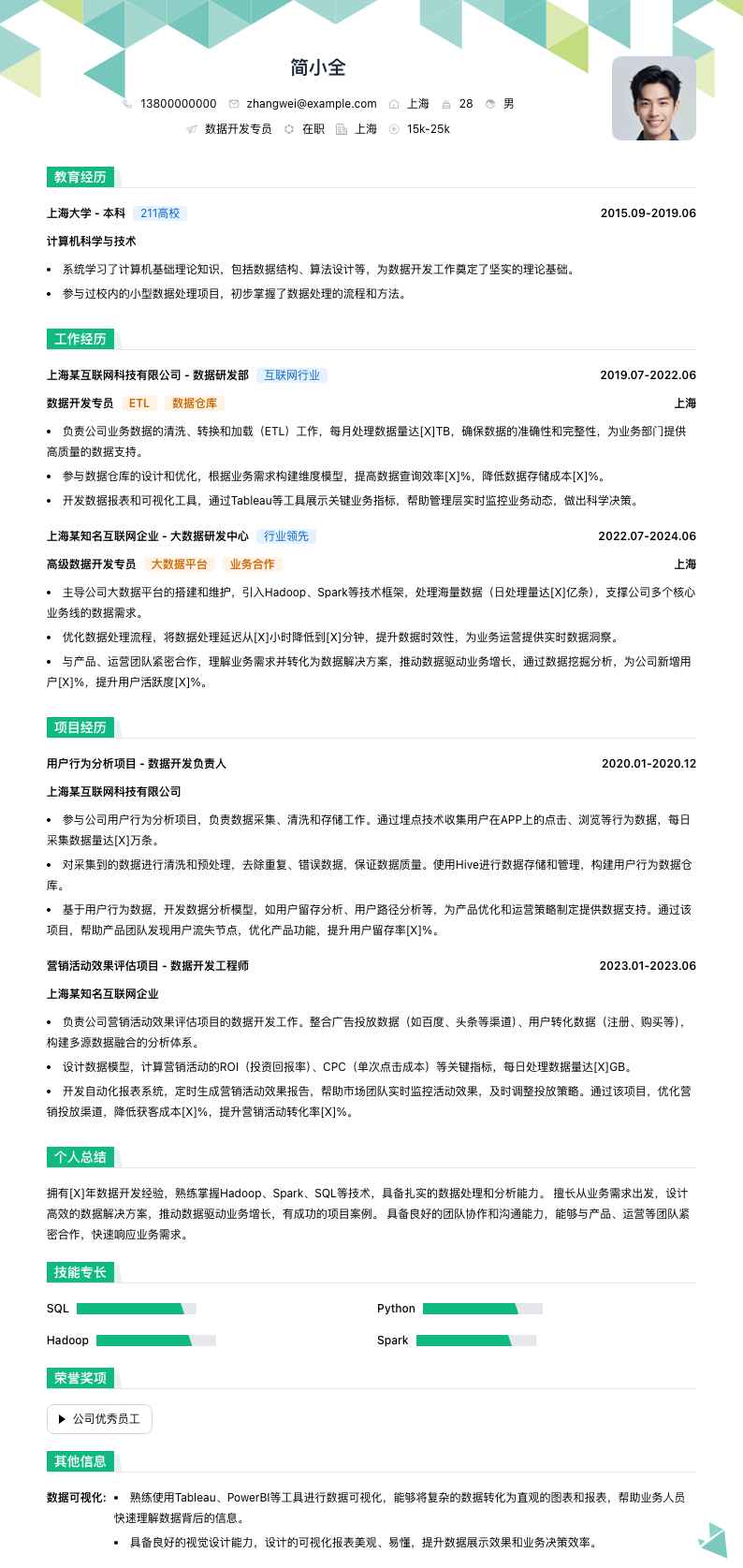 数据开发专员简历模板