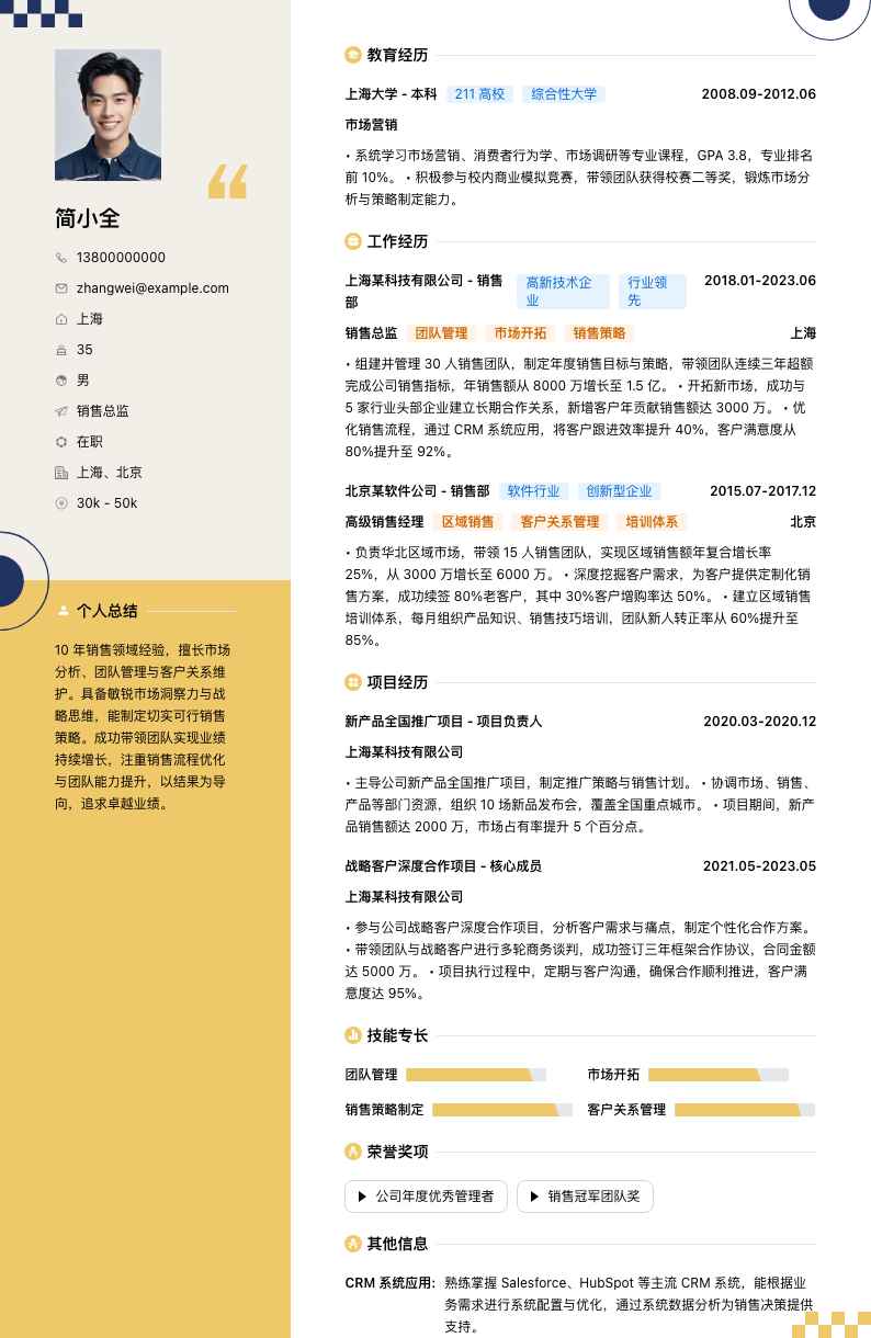 销售总监简历模板