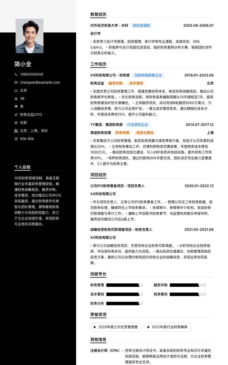 财务总监cfo简历模板