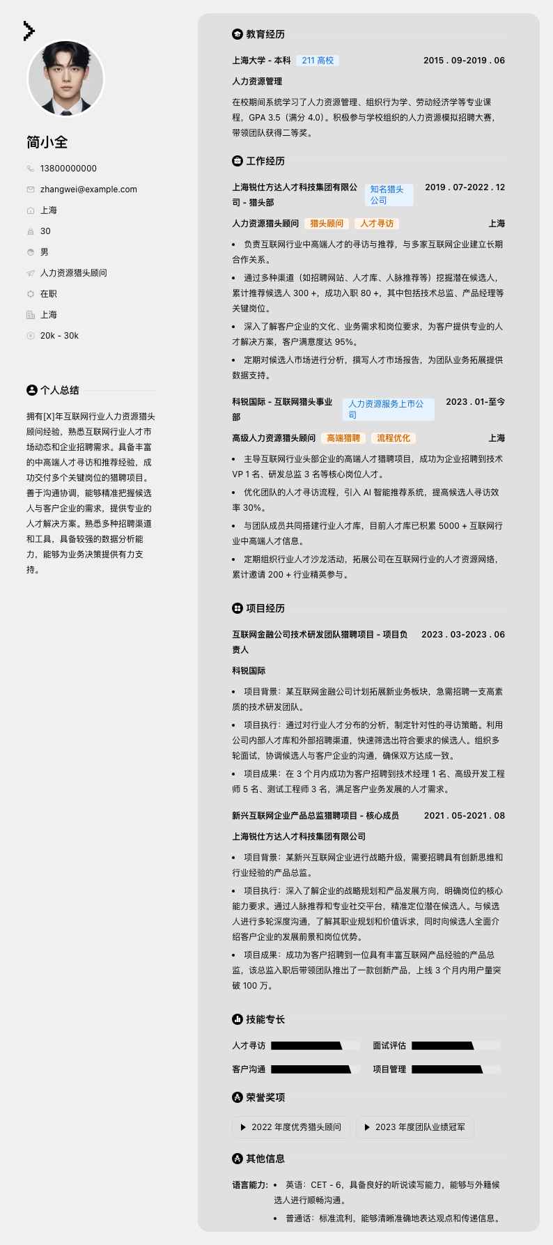 人力资源猎头顾问简历模板